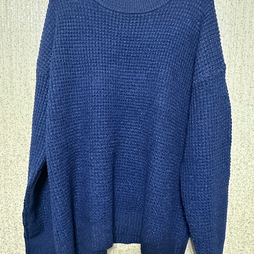 New w/o tags- Time and Tru Blue Tide Melange Waffle Knit Crew Neck Sweater